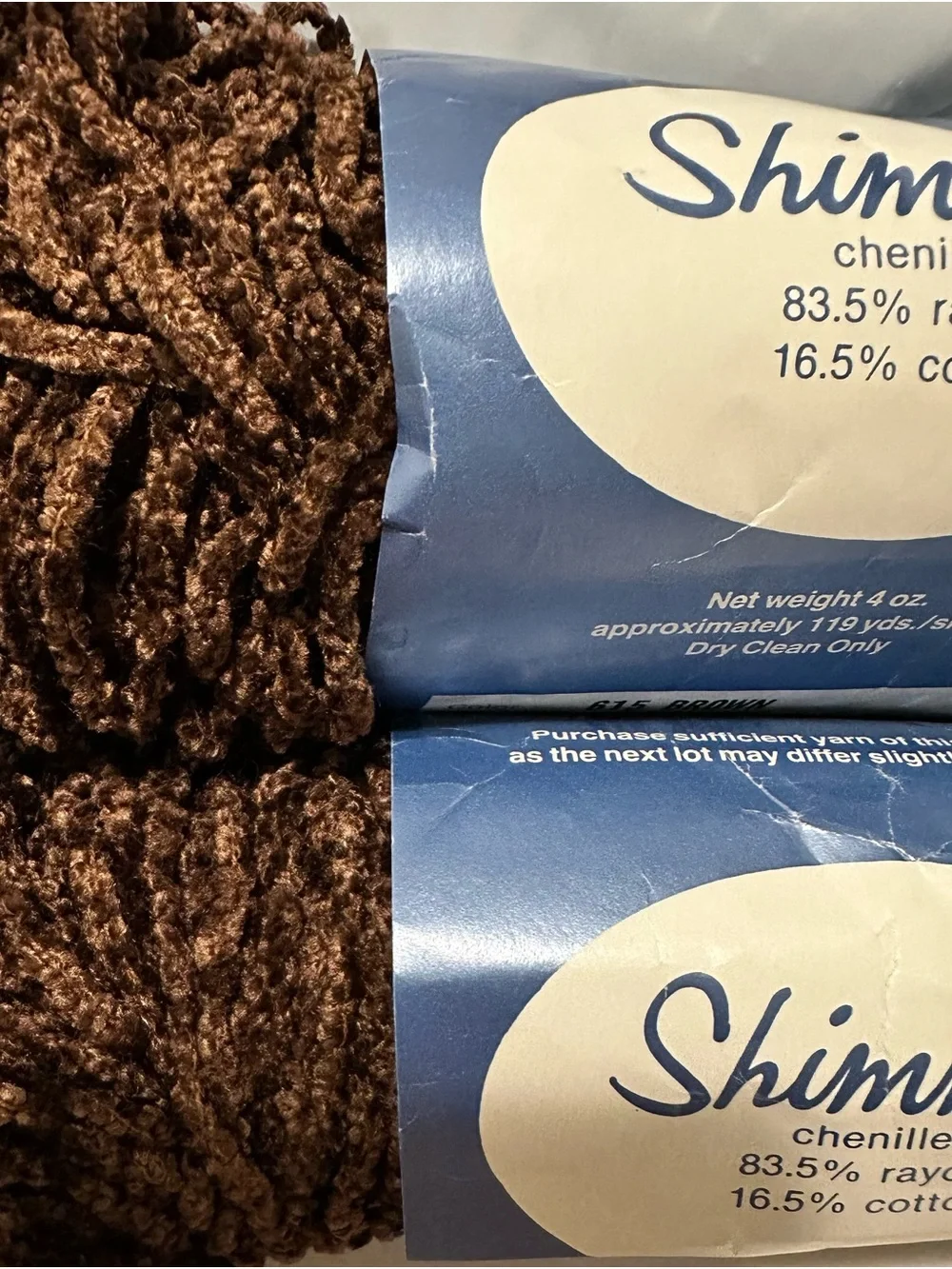 Chenille Yarn Lot of 2, Brown Same Dye Lot